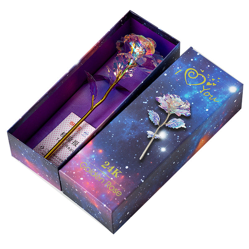 Forever Flower - Colorful 24K Gold Artificial Single Rose With LED Light