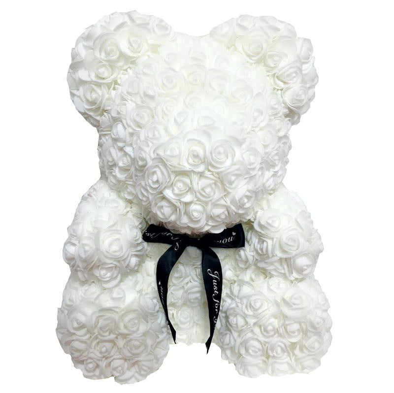 Rose Teddy Bear with Artificial Flowers