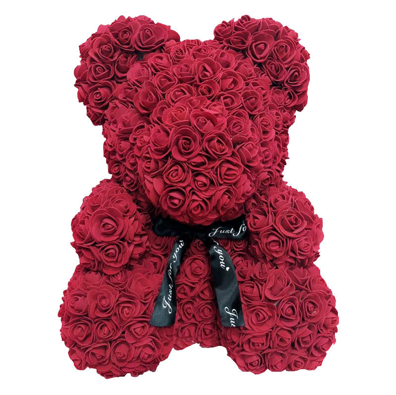 Rose Teddy Bear with Artificial Flowers
