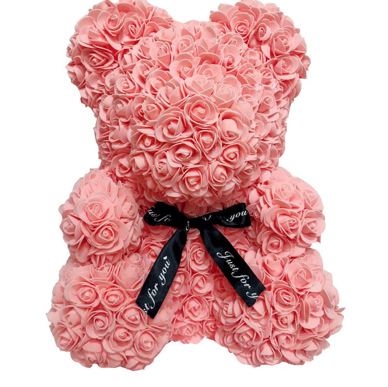 Rose Teddy Bear with Artificial Flowers