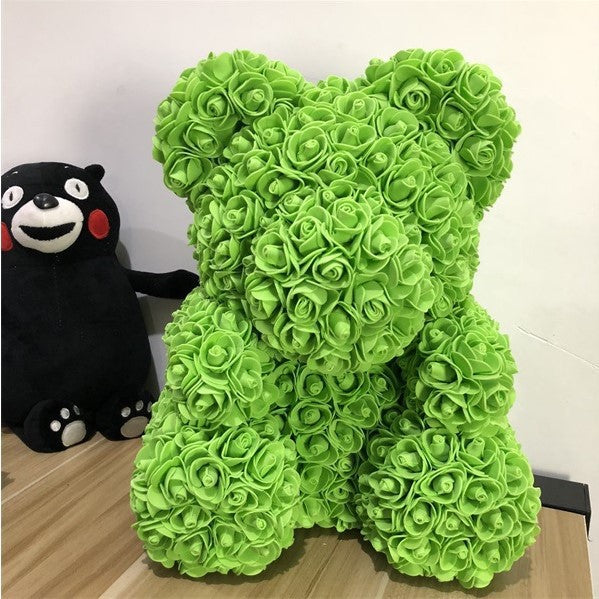 Rose Teddy Bear with Artificial Flowers