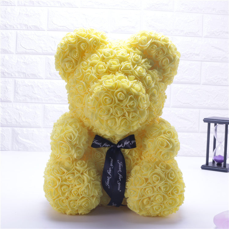 Rose Teddy Bear with Artificial Flowers
