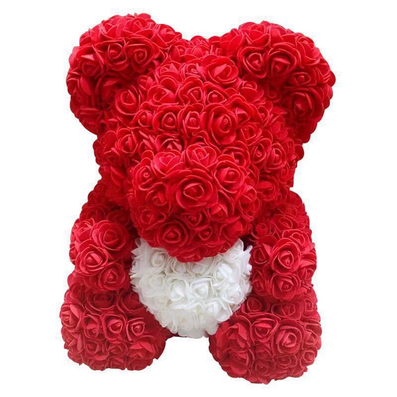Rose Teddy Bear with Artificial Flowers