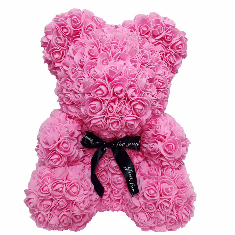 Rose Teddy Bear with Artificial Flowers