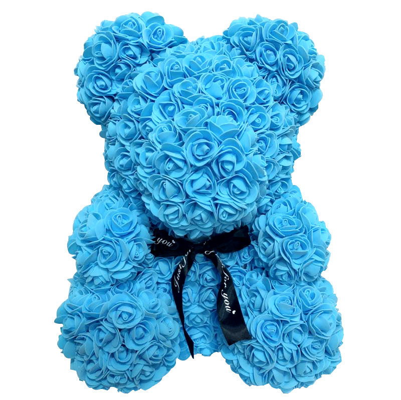 Rose Teddy Bear with Artificial Flowers