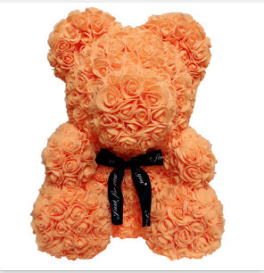 Rose Teddy Bear with Artificial Flowers