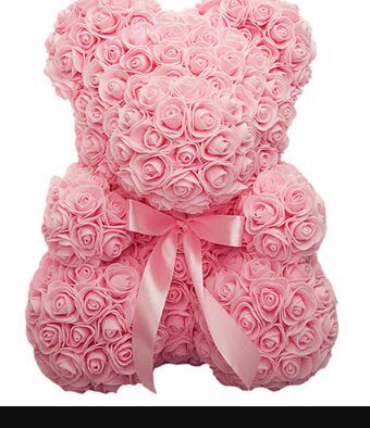 Rose Teddy Bear with Artificial Flowers