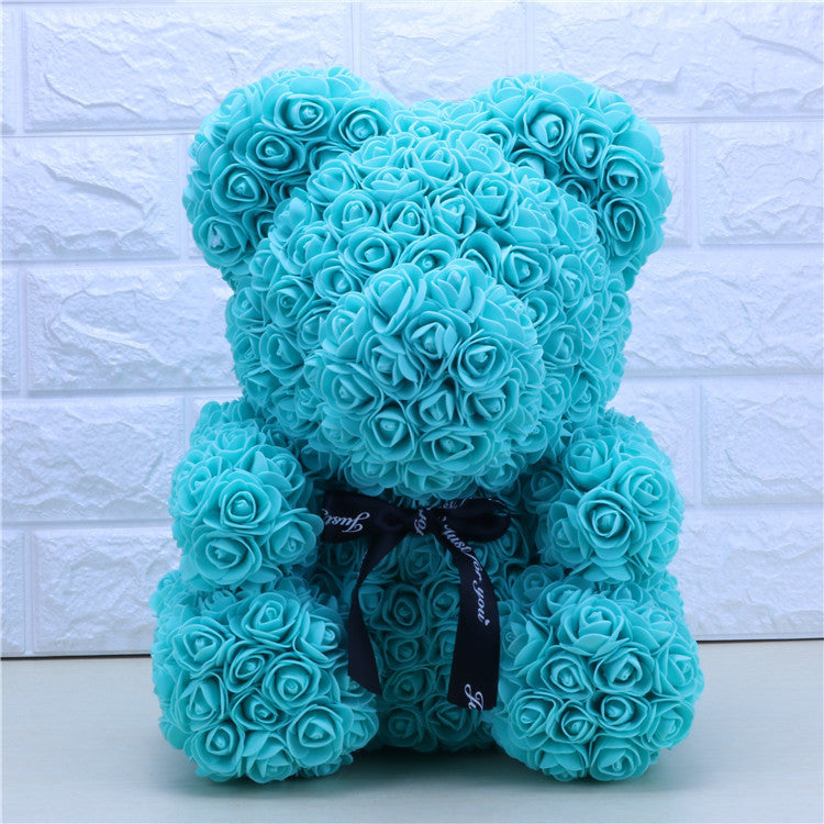 Rose Teddy Bear with Artificial Flowers