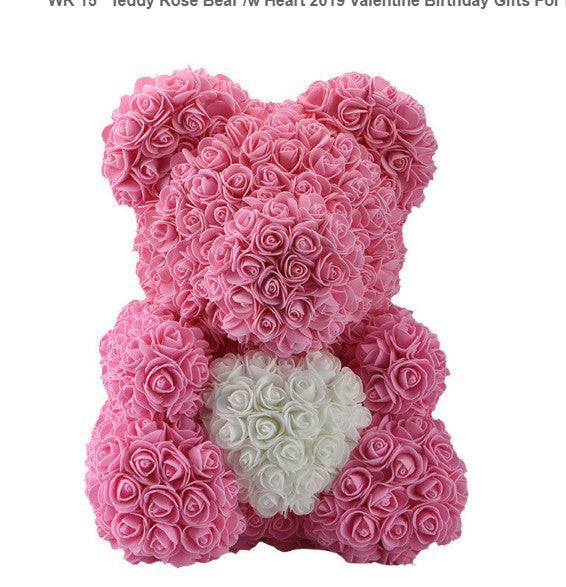 Rose Teddy Bear with Artificial Flowers