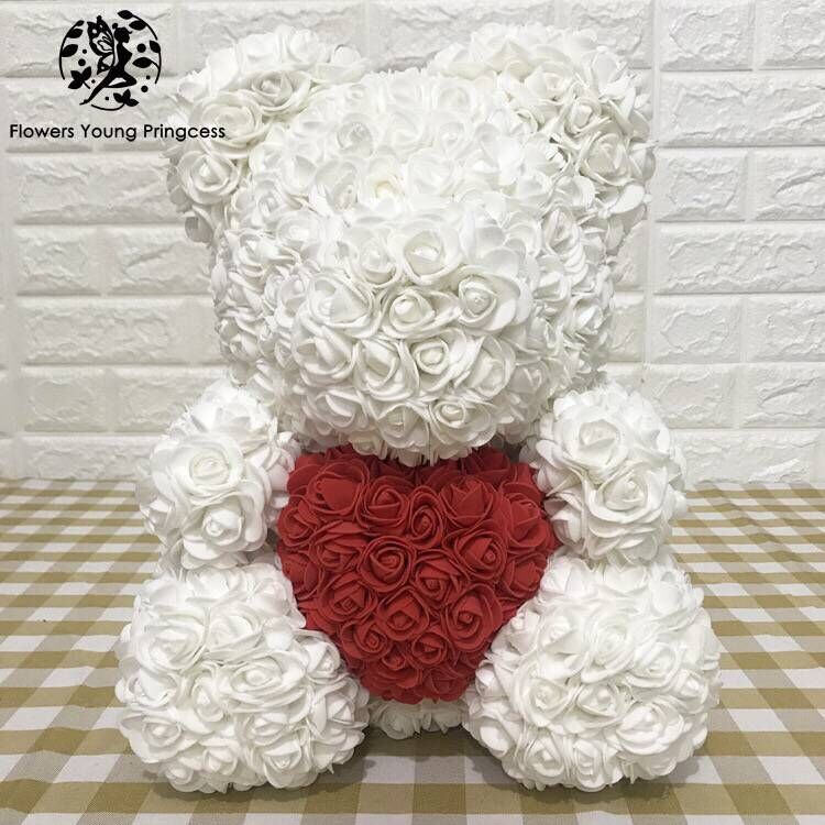 Rose Teddy Bear with Artificial Flowers