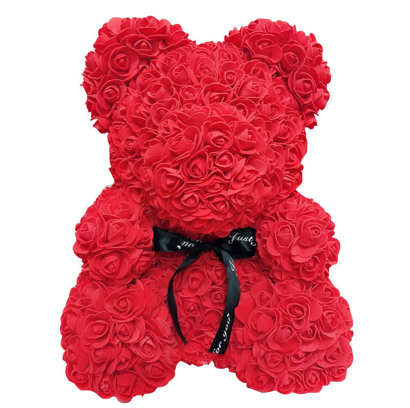Rose Teddy Bear with Artificial Flowers
