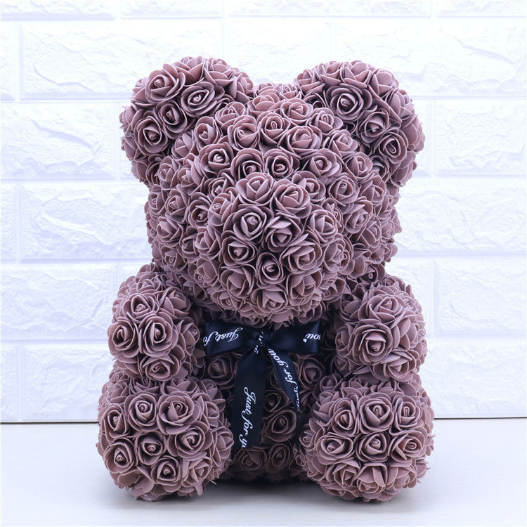 Rose Teddy Bear with Artificial Flowers