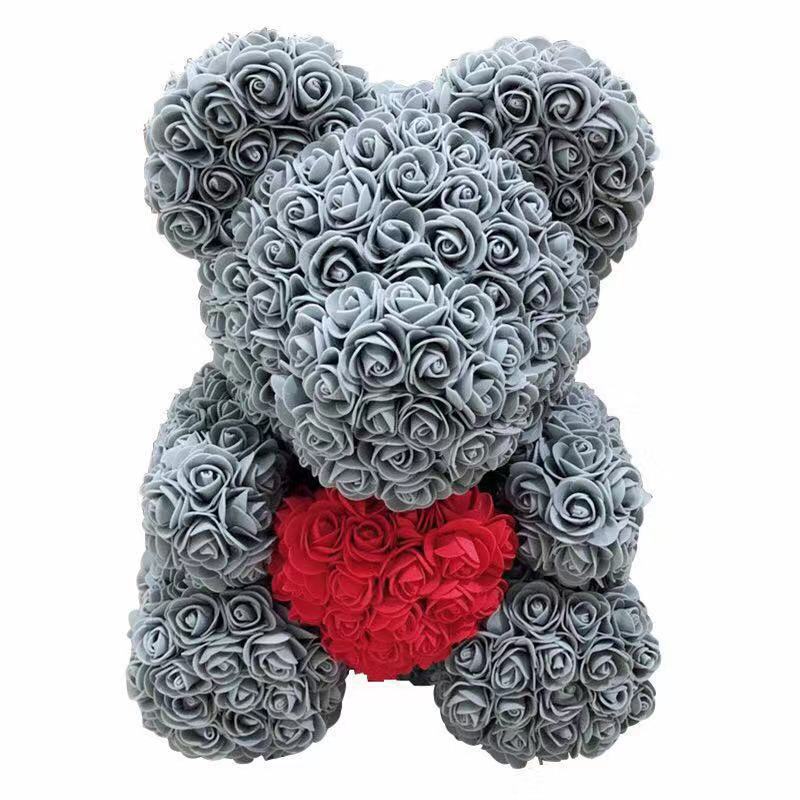 Rose Teddy Bear with Artificial Flowers