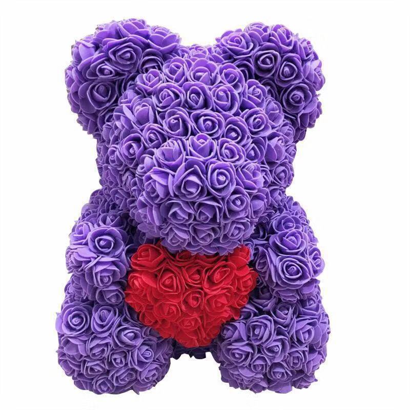 Rose Teddy Bear with Artificial Flowers