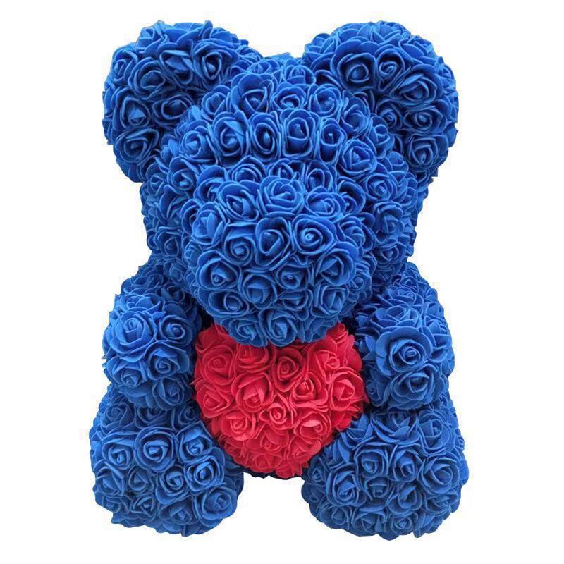 Rose Teddy Bear with Artificial Flowers