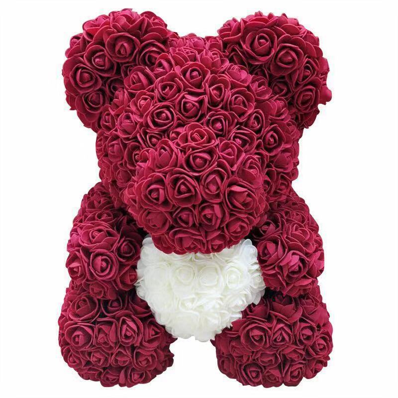 Rose Teddy Bear with Artificial Flowers