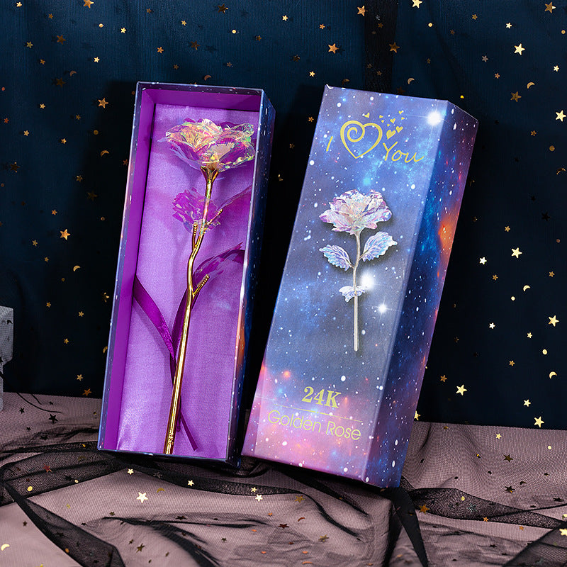 Forever Flower - Colorful 24K Gold Artificial Single Rose With LED Light