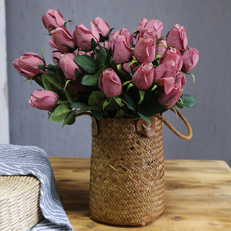 Artificial 9 Heads Retro Rose For Living Room Indoor Decoration And Wedding