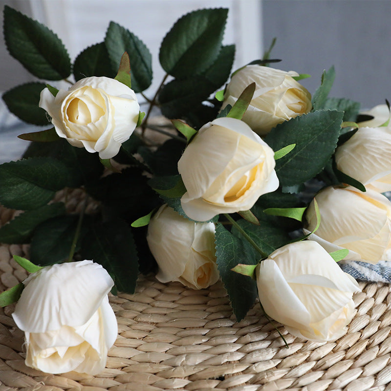 Artificial 9 Heads Retro Rose For Living Room Indoor Decoration And Wedding