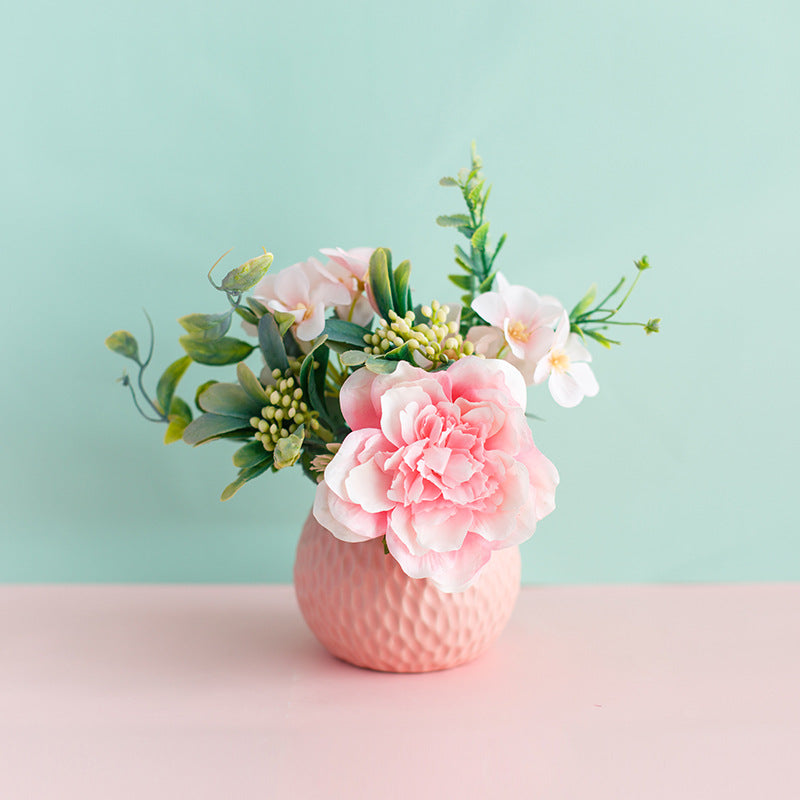 一件代发 仿真花套装陶瓷花瓶玫瑰花 仿真植物盆栽家居装饰假花盆