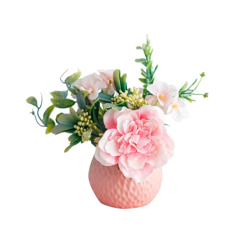 一件代发 仿真花套装陶瓷花瓶玫瑰花 仿真植物盆栽家居装饰假花盆