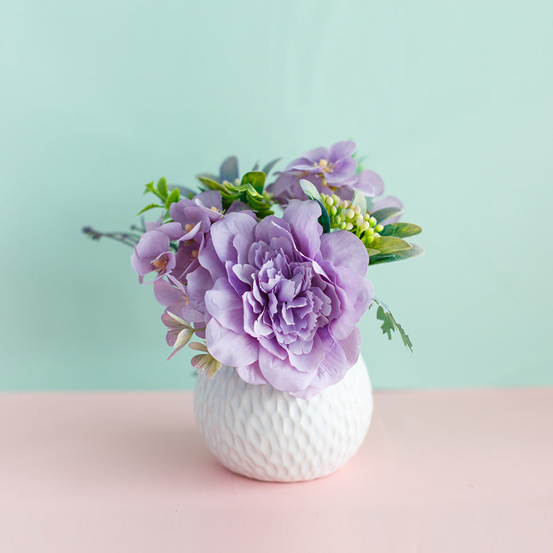 一件代发 仿真花套装陶瓷花瓶玫瑰花 仿真植物盆栽家居装饰假花盆