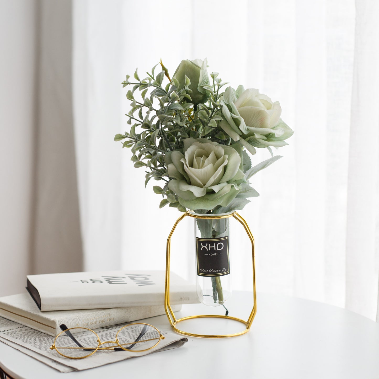 Morden Charm Series - Artificial Silk Rose Bouquet Arrangement For Living Room And Indoor Decoratio
