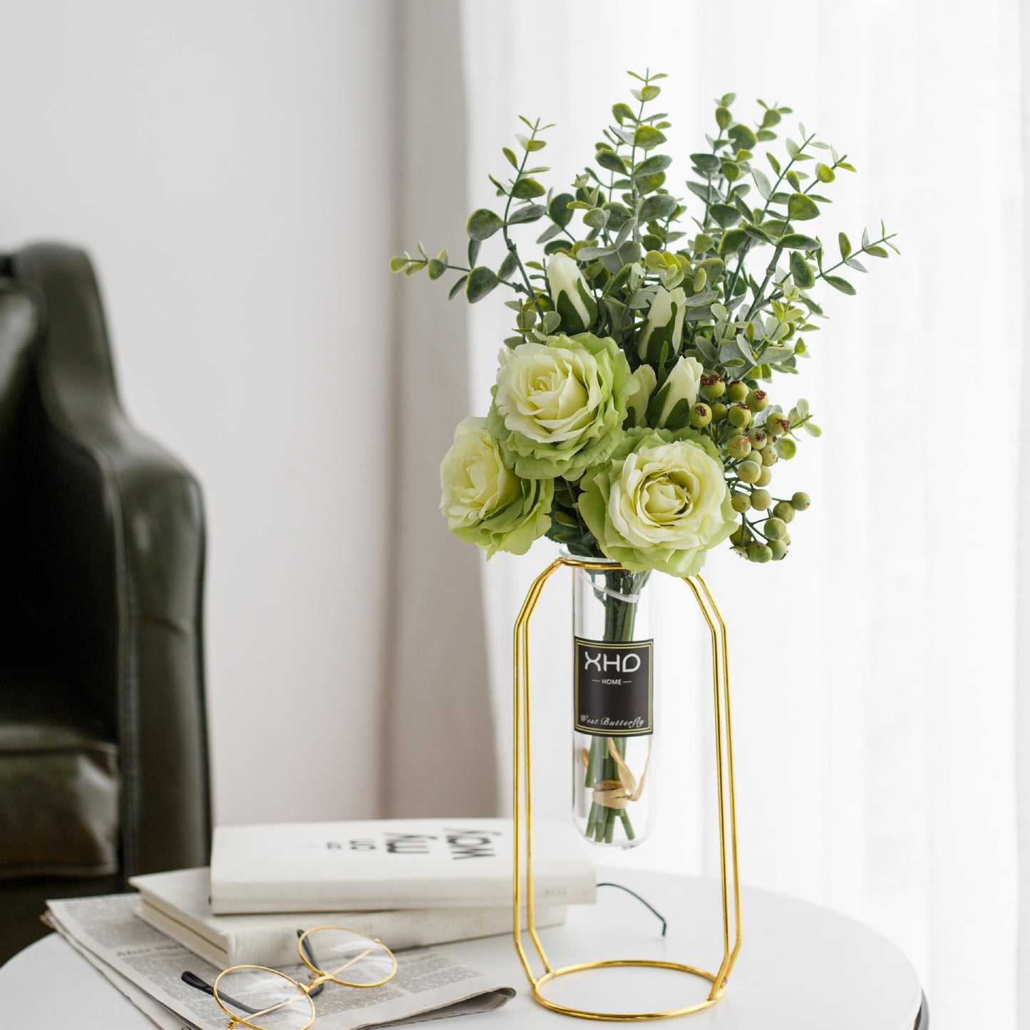 Morden Charm Series - Artificial Silk Rose Bouquet Arrangement For Living Room And Indoor Decoratio