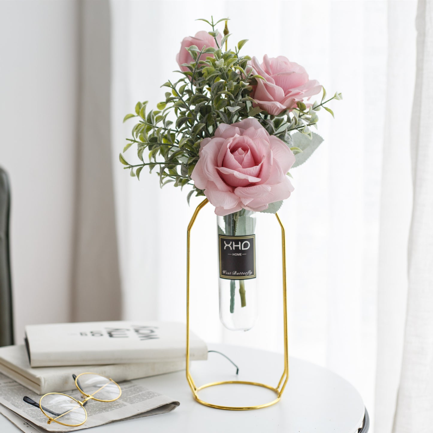 Morden Charm Series - Artificial Silk Rose Bouquet Arrangement For Living Room And Indoor Decoratio