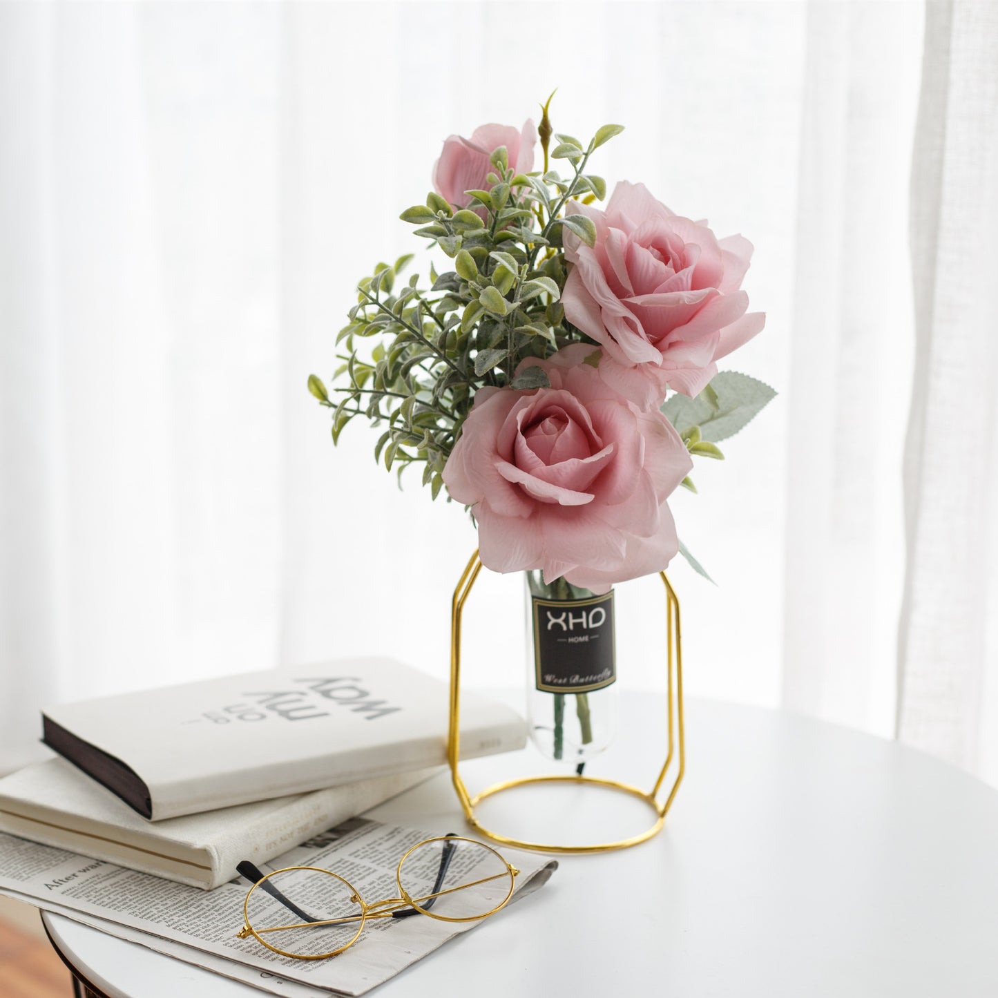 Morden Charm Series - Artificial Silk Rose Bouquet Arrangement For Living Room And Indoor Decoratio