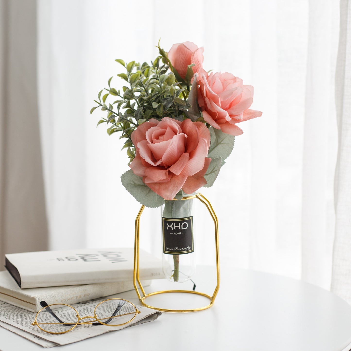 Morden Charm Series - Artificial Silk Rose Bouquet Arrangement For Living Room And Indoor Decoratio