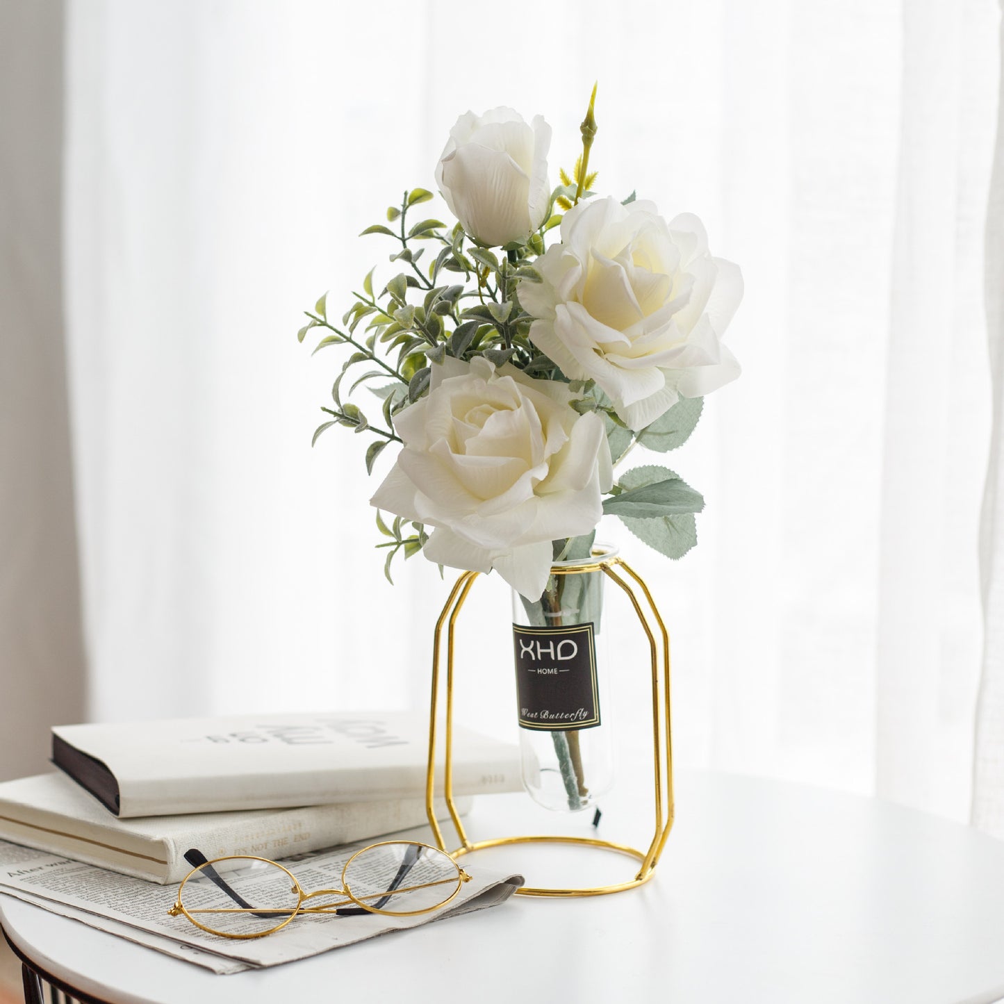 Morden Charm Series - Artificial Silk Rose Bouquet Arrangement For Living Room And Indoor Decoratio