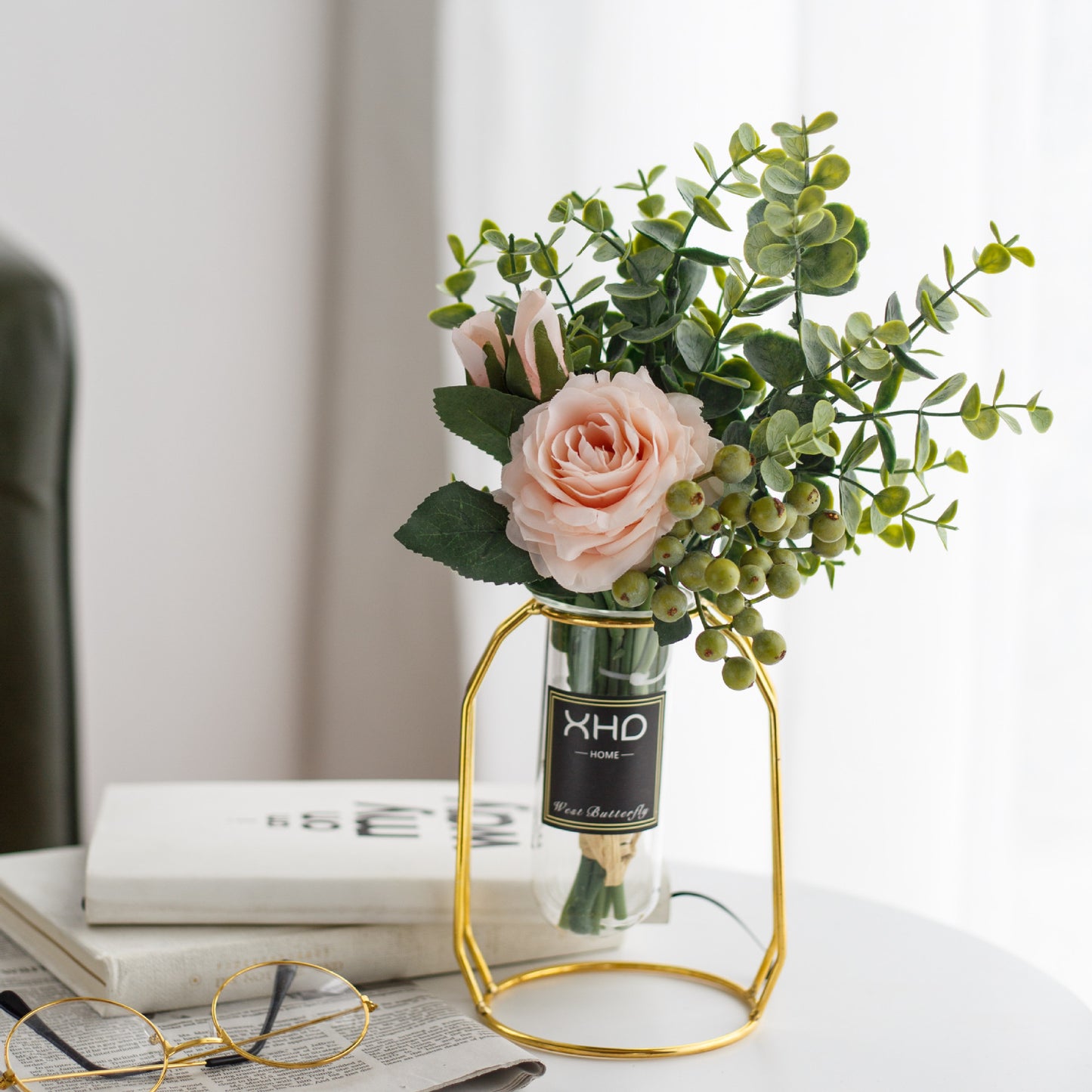 Morden Charm Series - Artificial Silk Rose Bouquet Arrangement For Living Room And Indoor Decoratio