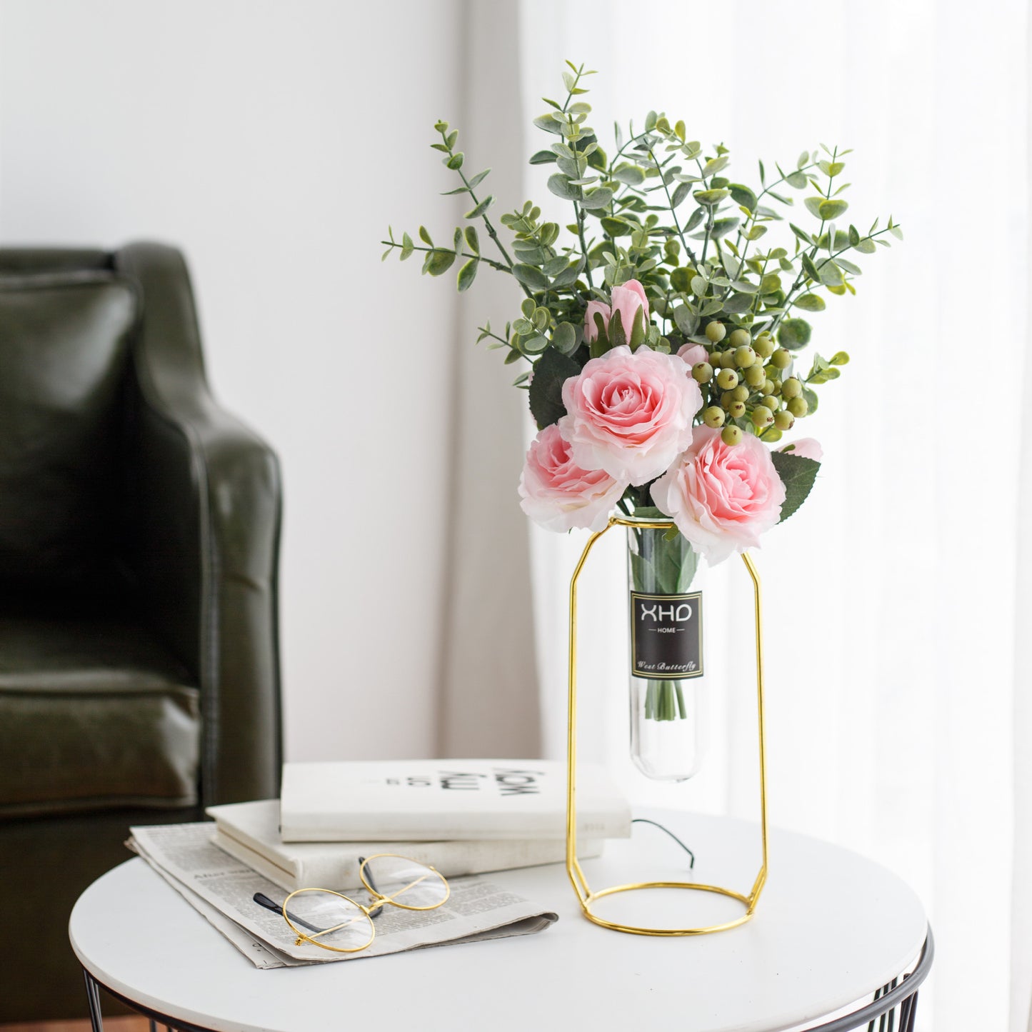 Morden Charm Series - Artificial Silk Rose Bouquet Arrangement For Living Room And Indoor Decoratio