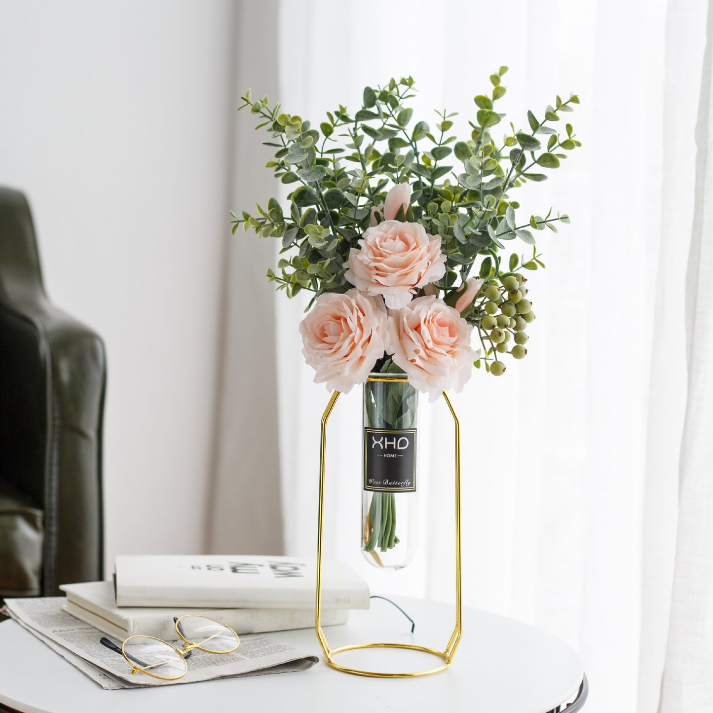 Morden Charm Series - Artificial Silk Rose Bouquet Arrangement For Living Room And Indoor Decoratio