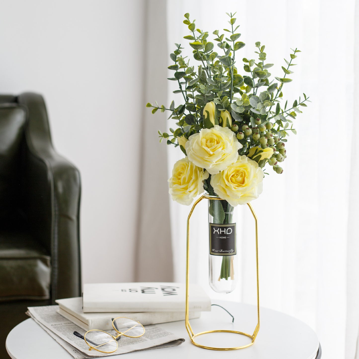 Morden Charm Series - Artificial Silk Rose Bouquet Arrangement For Living Room And Indoor Decoratio