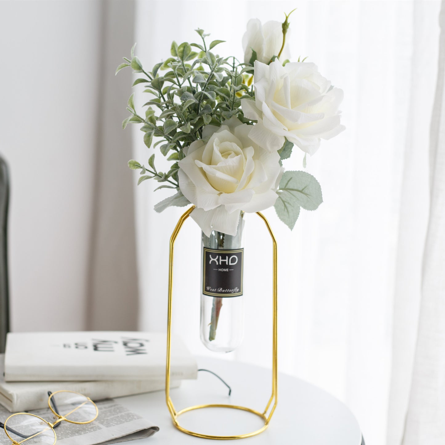 Morden Charm Series - Artificial Silk Rose Bouquet Arrangement For Living Room And Indoor Decoratio