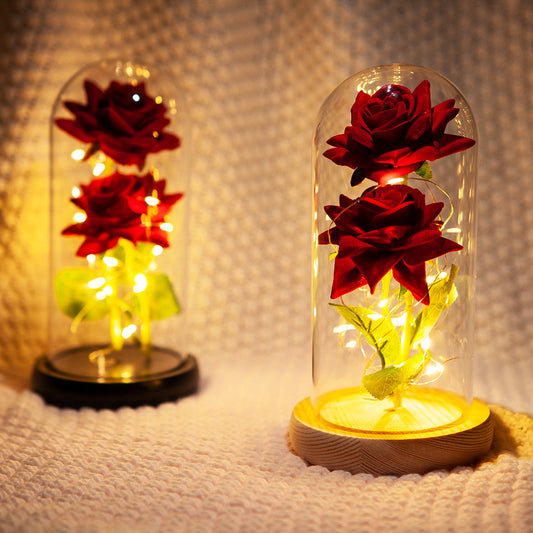 Forever Flower with Two Red Rose and Led Light