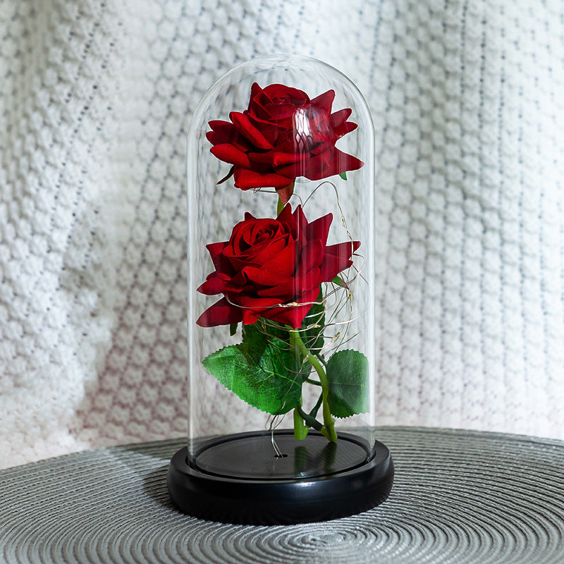 Forever Flower with Two Red Rose and Led Light