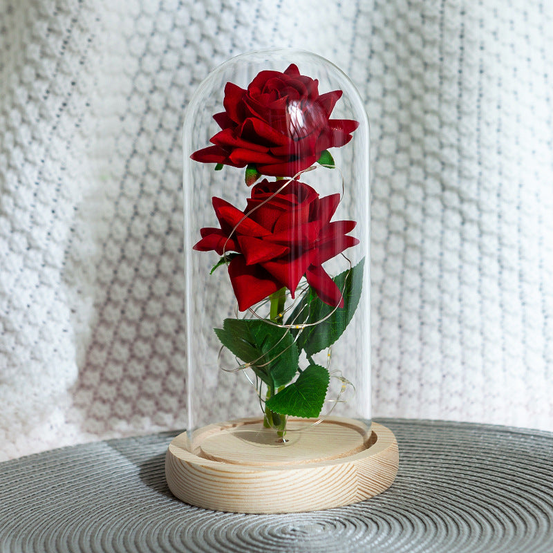 Forever Flower with Two Red Rose and Led Light