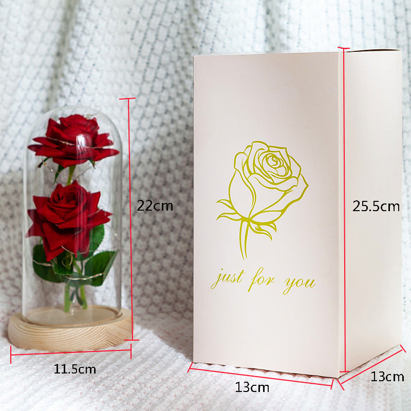 Forever Flower with Two Red Rose and Led Light