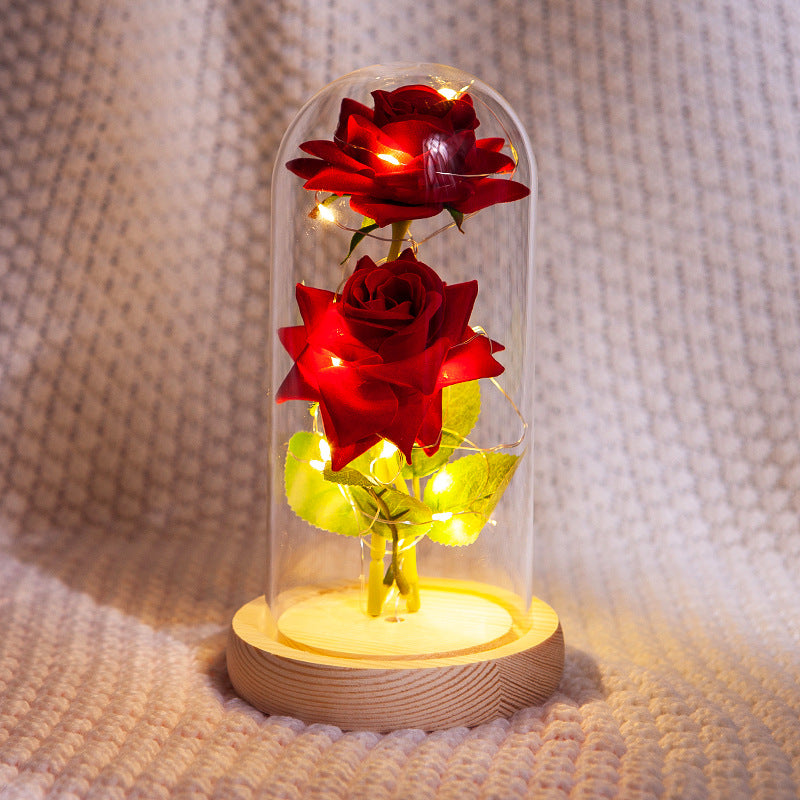 Forever Flower with Two Red Rose and Led Light