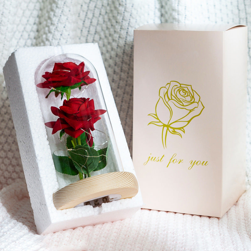Forever Flower with Two Red Rose and Led Light