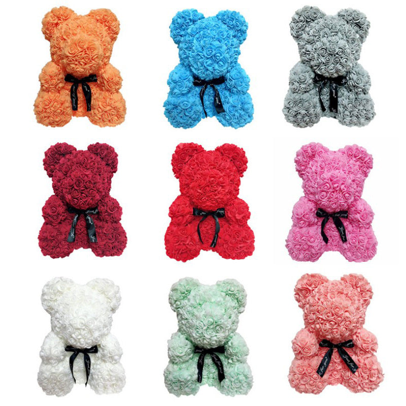 Rose Teddy Bear with Artificial Flowers