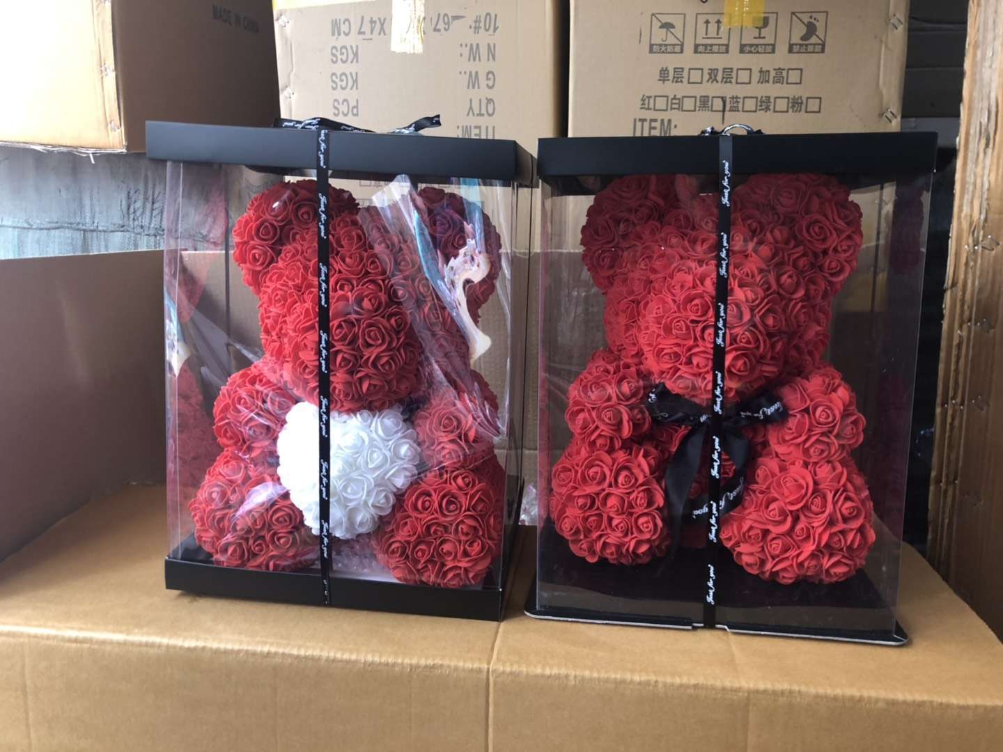 Rose Teddy Bear with Artificial Flowers