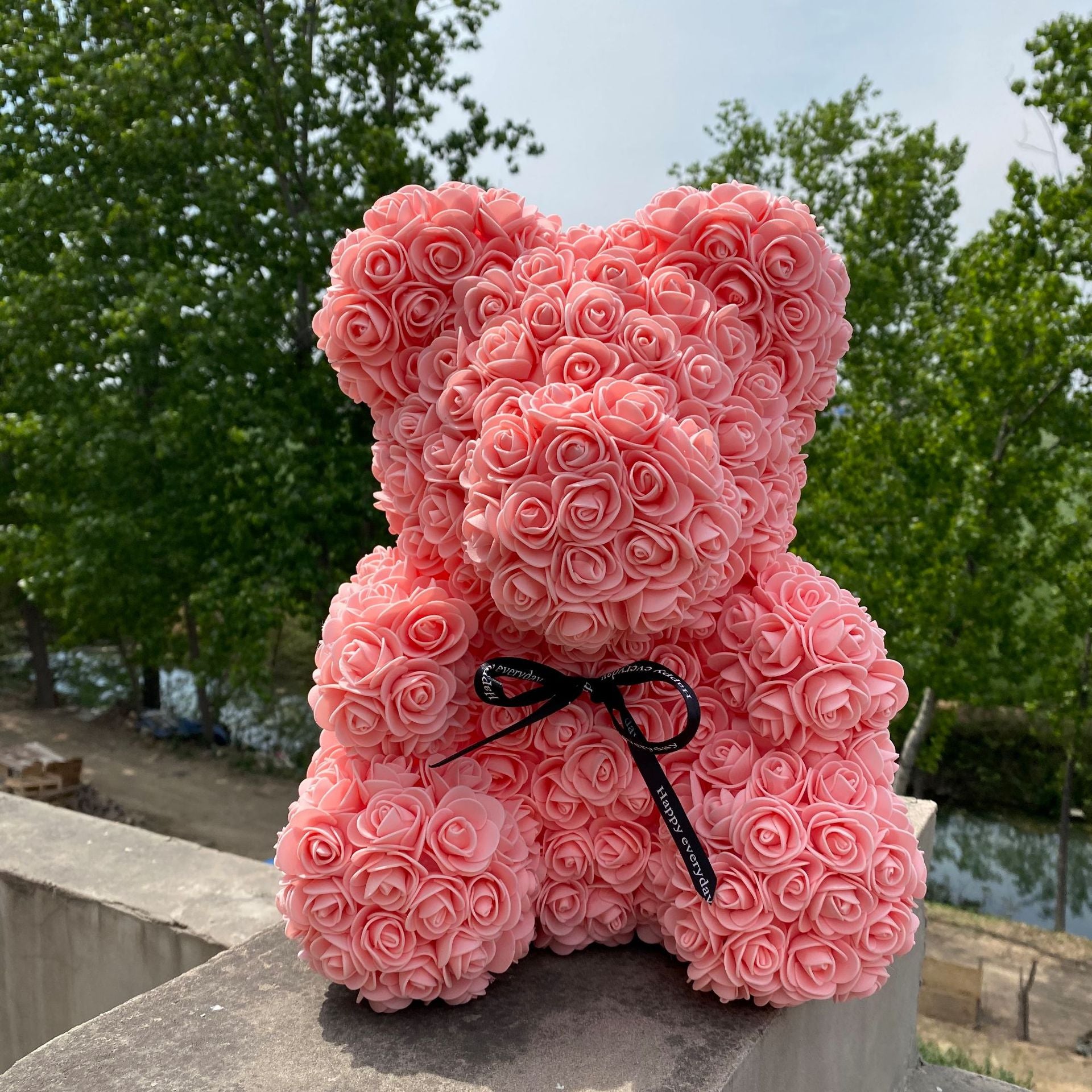 Rose Teddy Bear with Artificial Flowers