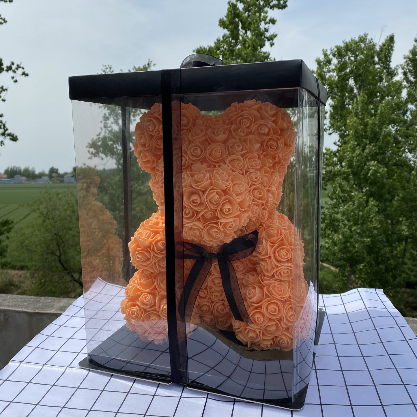 Rose Teddy Bear with Artificial Flowers