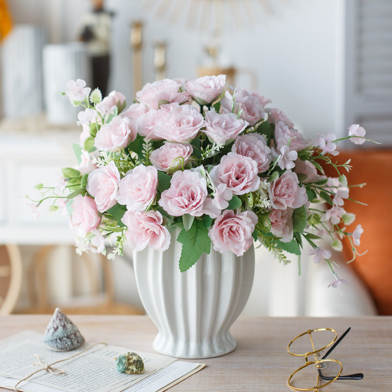 Elegant Rose Series - Artificial Silk Rose Bouquet Arrangement For Living Room And Indoor Decoratio