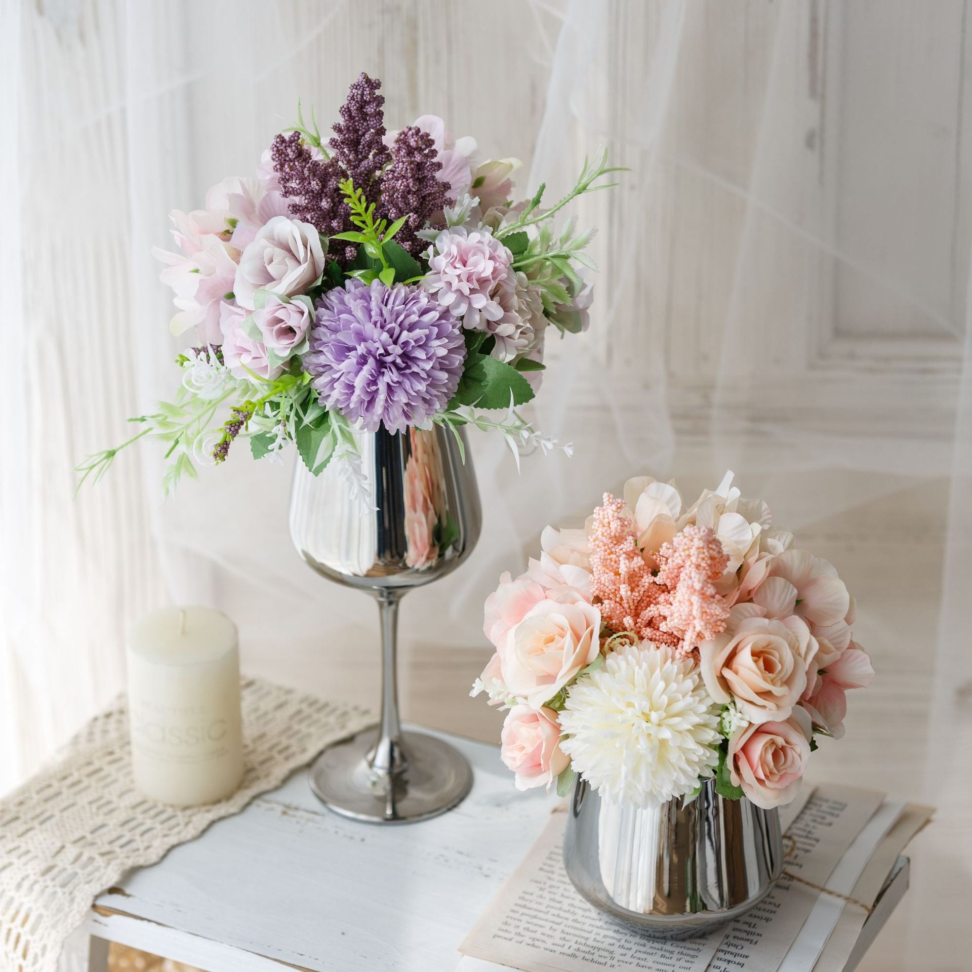 Bridal Wine Series - Artificial Silk Flowers Bouquet Arrangement For Living Room Indoor Decoration And Wedding