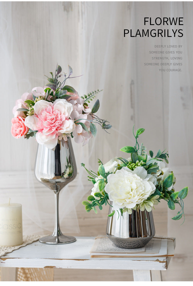 Bridal Wine Series - Artificial Silk Flowers Bouquet Arrangement For Living Room Indoor Decoration And Wedding